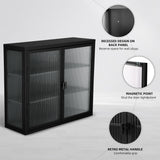 Retro Style Haze Double Glass Door Wall Cabinet With Detachable Shelves for Office Dining Room Living Room