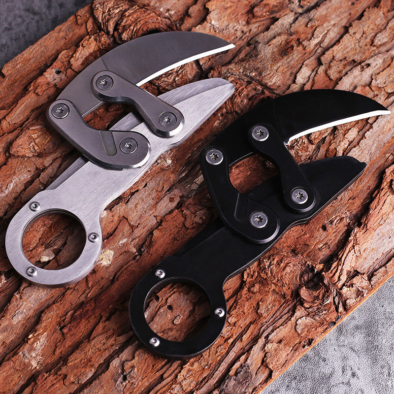 Cuchillo de garra mecánico, portátil, para exteriores, para acampar, supervivencia, de alta dureza, multifunción, de acero, plegable, para exteriores.