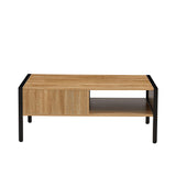 40.16" Rattan Coffee table, sliding door for storage, metal legs, Modern table for living room , natural - V.I.P Digital Presence