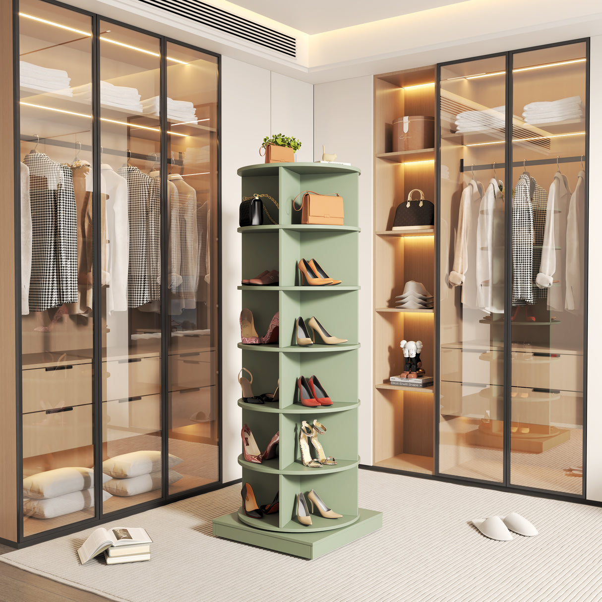 Green 360 Rotating shoe cabinet 6 layers - V.I.P Digital Presence
