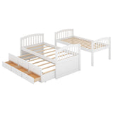 Twin over Twin Wood Bunk Bed with Trundle and Drawers White