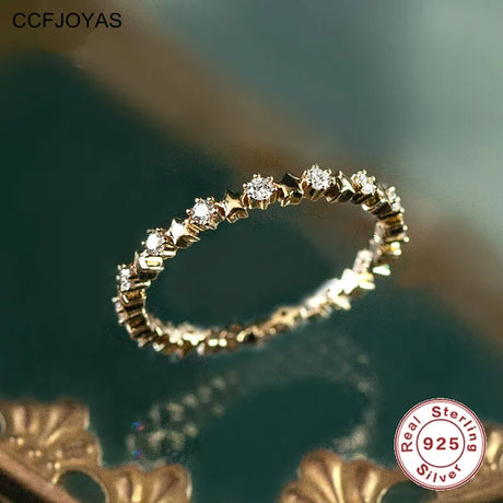 Real 925 Sterling Silver 14K Gold Plating Rings for Women European and American Simple Light Luxury Zircon Ring - V.I.P Digital Presence