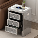 U-Can 15.7 "W silver rectangular mirror coffee table with wireless and USB charging function, LED lights, crystal style handle - V.I.P Digital Presence