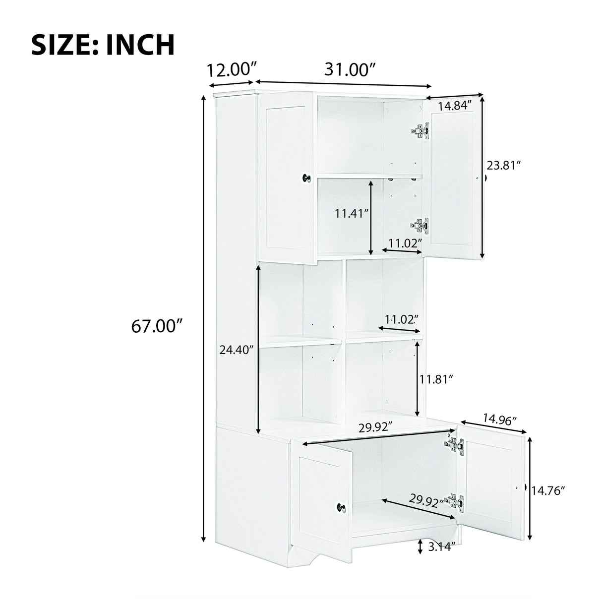 Bathroom storage cabinet, 4-door independent cabinet, adjustable shelf, open multi-layer shelf, white - V.I.P Digital Presence