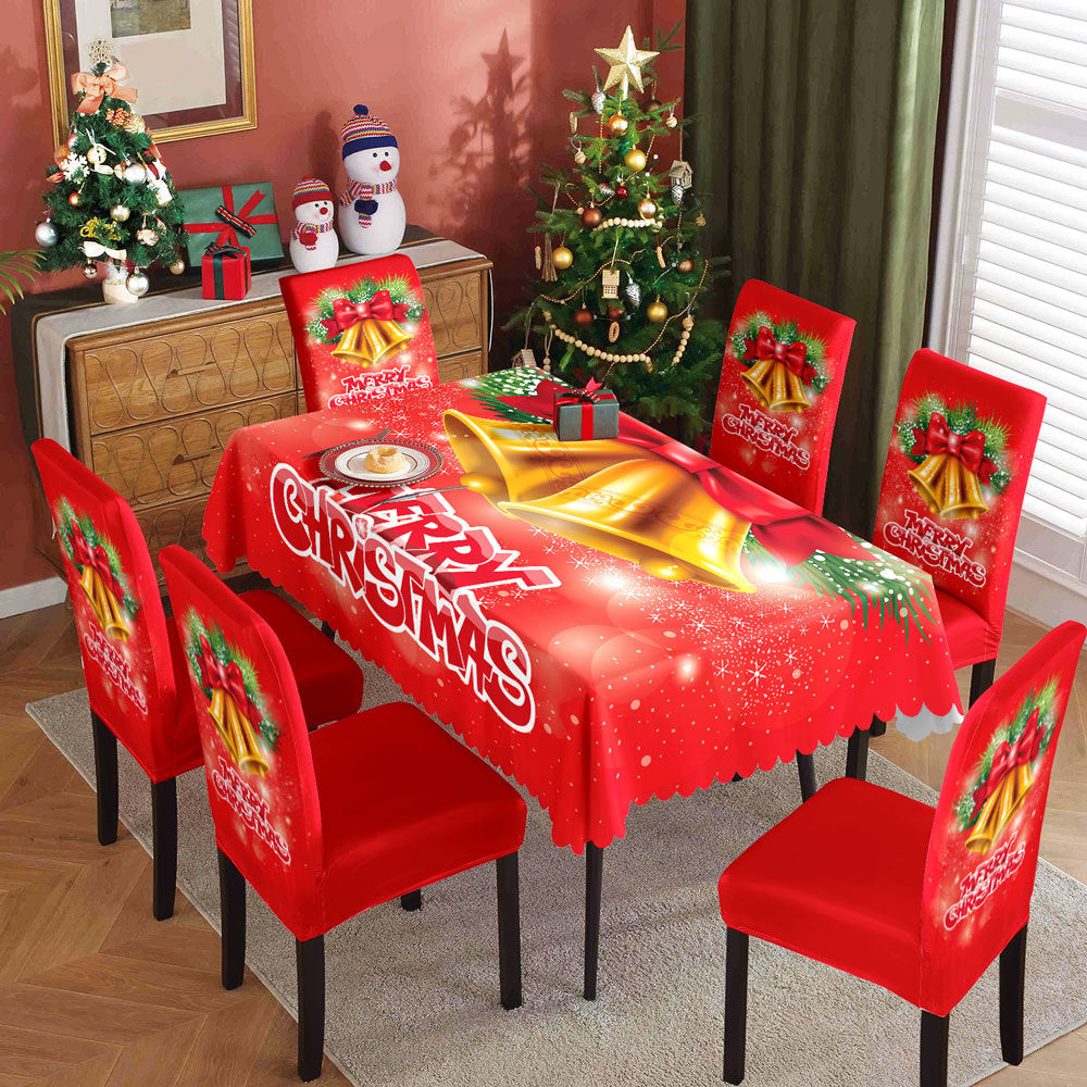 Christmas Waterproof Printed Tablecloth Restaurant Home Printed Chair Cover Christmas Tablecloth Chair Cover Decorative Set - V.I.P Digital Presence