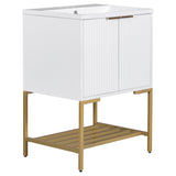 24" Bathroom Vanity with Sink, Bathroom Vanity Cabinet with Two Doors and Gold Metal Frame, Open Storage Shelf, White - V.I.P Digital Presence