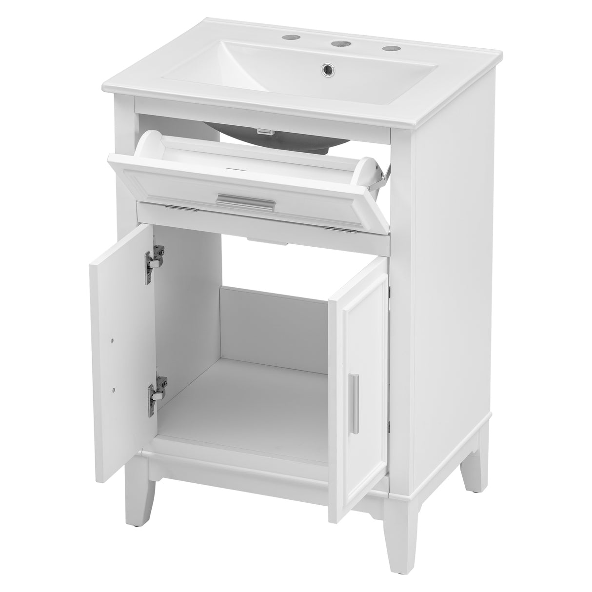 24" Bathroom Vanity with Sink, Bathroom Vanity Cabinet with One Flip Drawer and Doors, Solid Wood and MDF, White - V.I.P Digital Presence