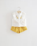 INS Children's Clothing Girls Embroidered Flowers Ruffled Lace Sleeveless Shirt Two-Color Shorts Set - V.I.P Digital Presence