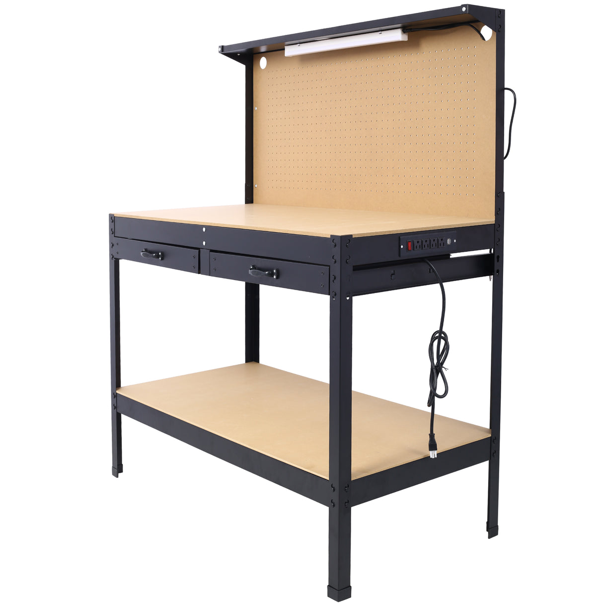 Steel Workbench Tool Storage Work Bench Workshop Tools Table W/Drawer and Peg Board ,4xAC outlets 2xUSB Ports - V.I.P Digital Presence