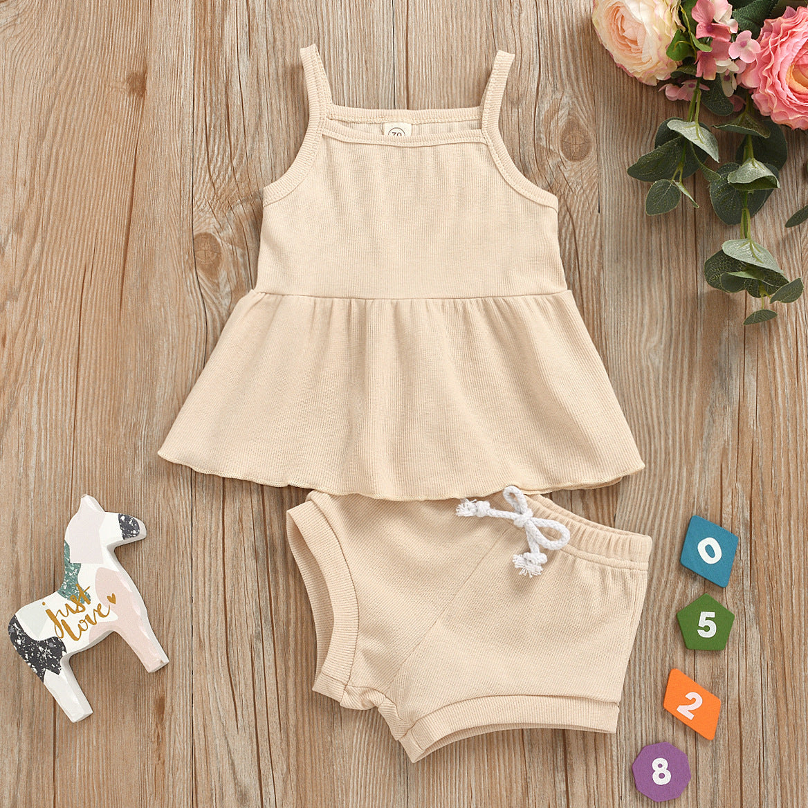 Baby Summer Clothing Newborn Baby Girls Casual Sleeveless Solid organic cotton Tops + Shorts 2pcs Clothes Set 1-3Years - V.I.P Digital Presence