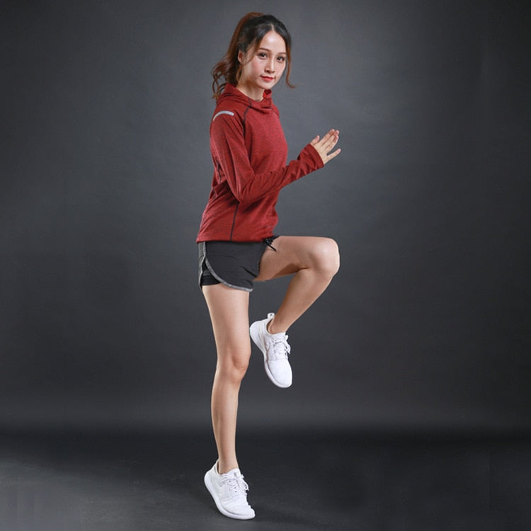 Autumn Thin Women Running T Shirts Gym Fitness Long Sleeves Sweatshirts Quick Dry Training Breathable Hood Sports Yoga Clothing - V.I.P Digital Presence