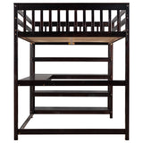 Full Size Loft Bed with Storage Shelves and Under-bed Desk  Espresso
