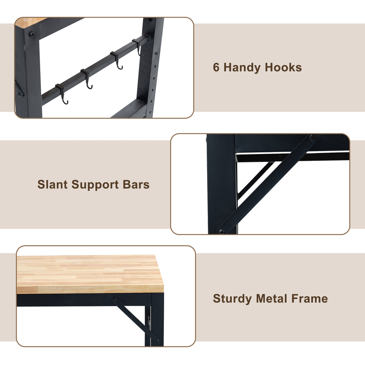 60 inch adjustable garage workbench, rubber wood heavy-duty workstation with power socket and wheels, 2000 pound load capacity - V.I.P Digital Presence