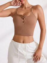 Ribbed Half Button Cropped Active Cami - V.I.P Digital Presence