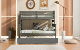 Wood Twin over Full Bunk Bed with Twin Size Trundle  Gray