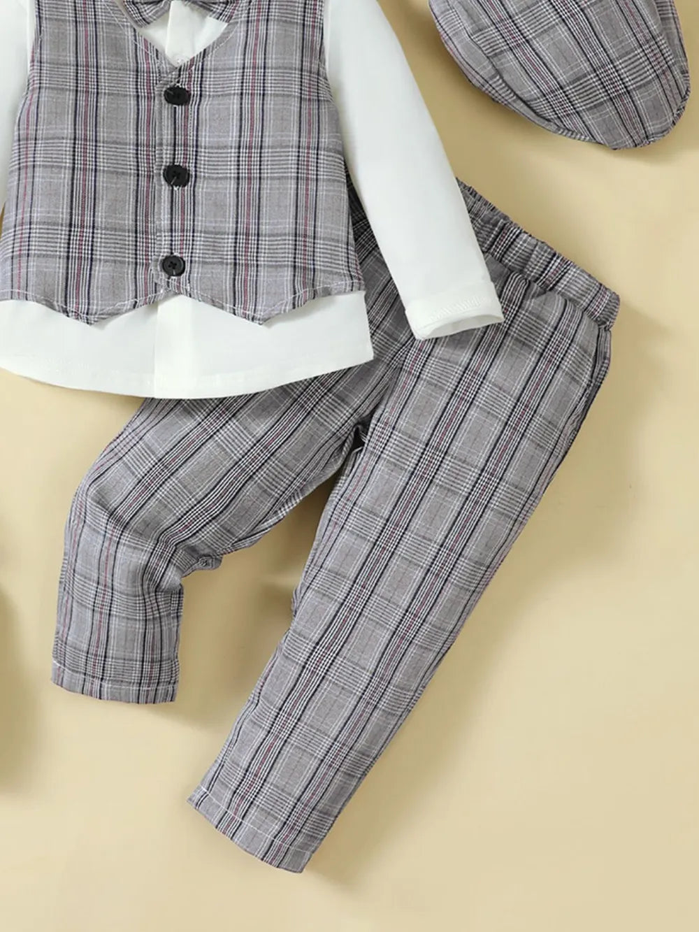 Hat, Long Sleeve Shirt, Plaid Vest and Pants 4-Piece Set - V.I.P Digital Presence