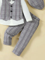 Hat, Long Sleeve Shirt, Plaid Vest and Pants 4-Piece Set - V.I.P Digital Presence