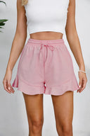 Women's cotton and linen shorts with ruffled edges and drawstring casual pants for women - V.I.P Digital Presence