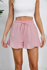 Women's cotton and linen shorts with ruffled edges and drawstring casual pants for women - V.I.P Digital Presence