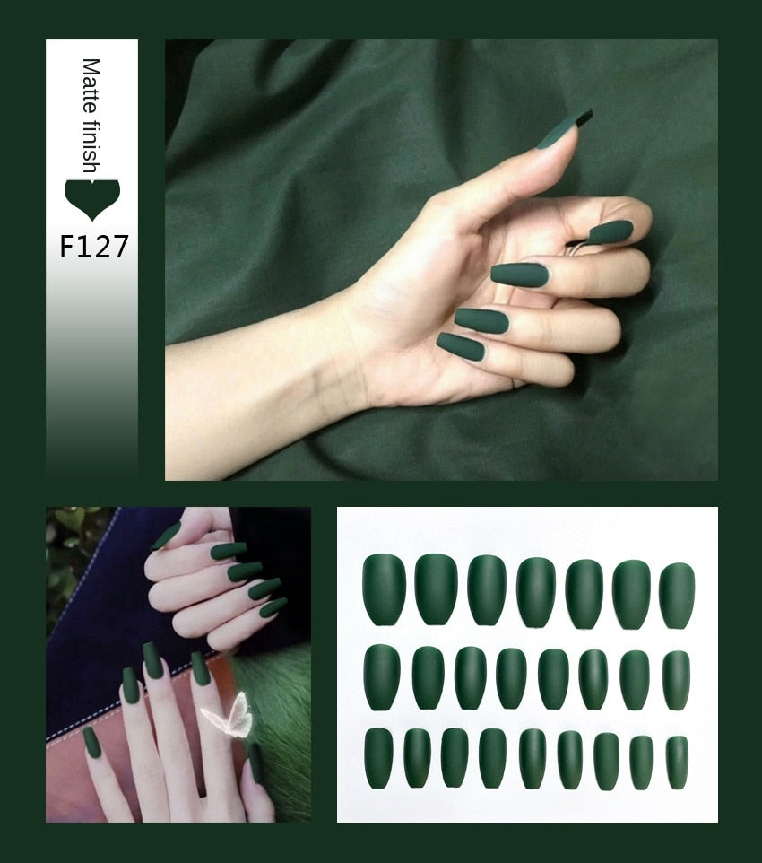 Nail Art Fake Nails Stiletto Tips Clear Press on Long False with Glue Coffin Stick Display Full Cover Artificial Designs Matte - V.I.P Digital Presence