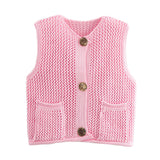 Street Fashion Crochet Hollow Vest Solid Color Versatile Round Neck Jacket - V.I.P Digital Presence