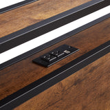 Large metal bed frame with wooden headboard and USB foot pedal, charging station, 2 drawers, LED lights, no need for box spring - V.I.P Digital Presence