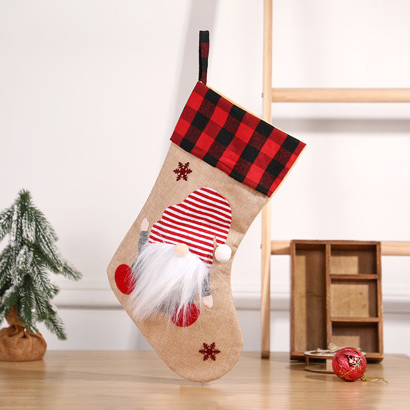 Christmas Socks Pendant Faceless Elderly Checkered Christmas Socks Gift Bag Christmas Decorations - V.I.P Digital Presence
