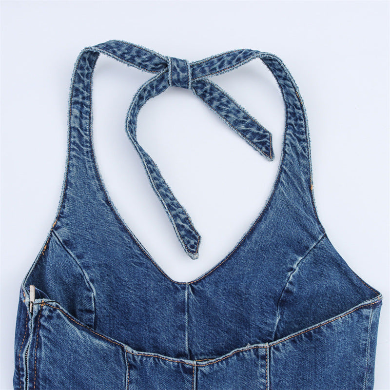 Fashionable and Sexy Halter Denim Jumpsuit for Women Style - V.I.P Digital Presence