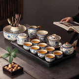 Blue and white rice yellow Ru kiln Kung Fu tea set household ceramic teapot - V.I.P Digital Presence