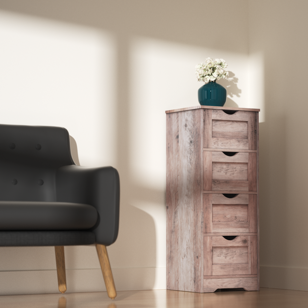 Floor Cabinet Wooden Storage Cabinet Home Office Living Room Bathroom Side Table Sturdy Modern 4 Drawers Grey - V.I.P Digital Presence