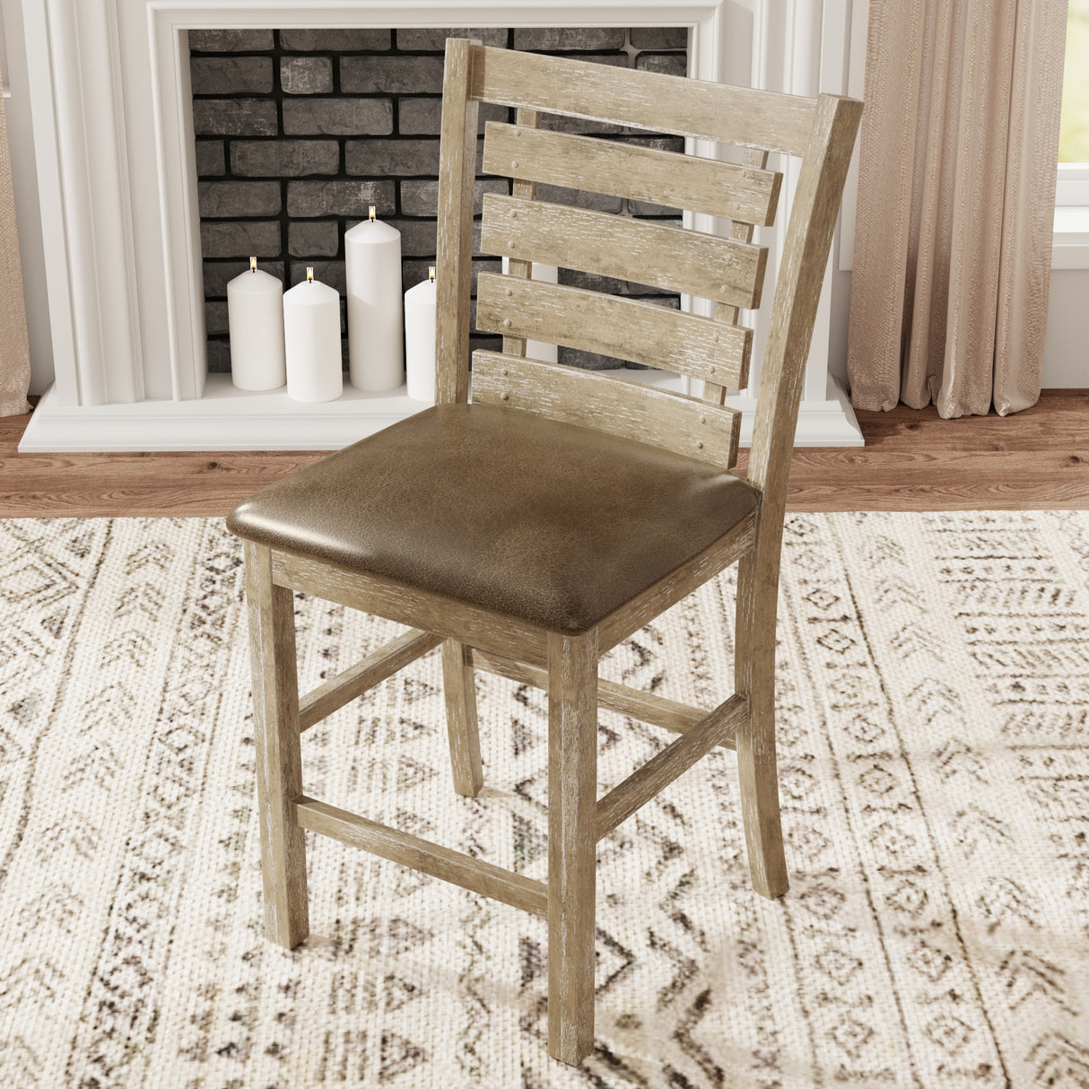 Set of 2 Dining Counter Height Chairs Modern Farmhouse Rustic Look Distressed Design Ladderback Solid Wood - V.I.P Digital Presence