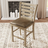 Set of 2 Dining Counter Height Chairs Modern Farmhouse Rustic Look Distressed Design Ladderback Solid Wood - V.I.P Digital Presence