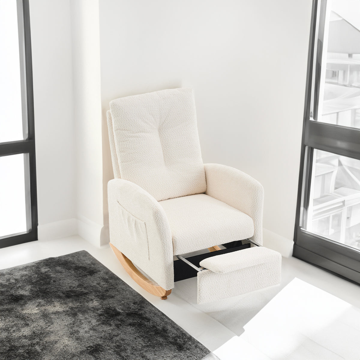 Accent Rocking  Chair with Footrest High Back Rubber Wood Rocking Legs Bedroom Living Space - V.I.P Digital Presence