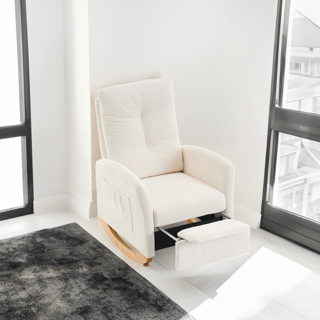 Accent Rocking  Chair with Footrest High Back Rubber Wood Rocking Legs Bedroom Living Space - V.I.P Digital Presence