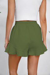 Women's cotton and linen shorts with ruffled edges and drawstring casual pants for women - V.I.P Digital Presence