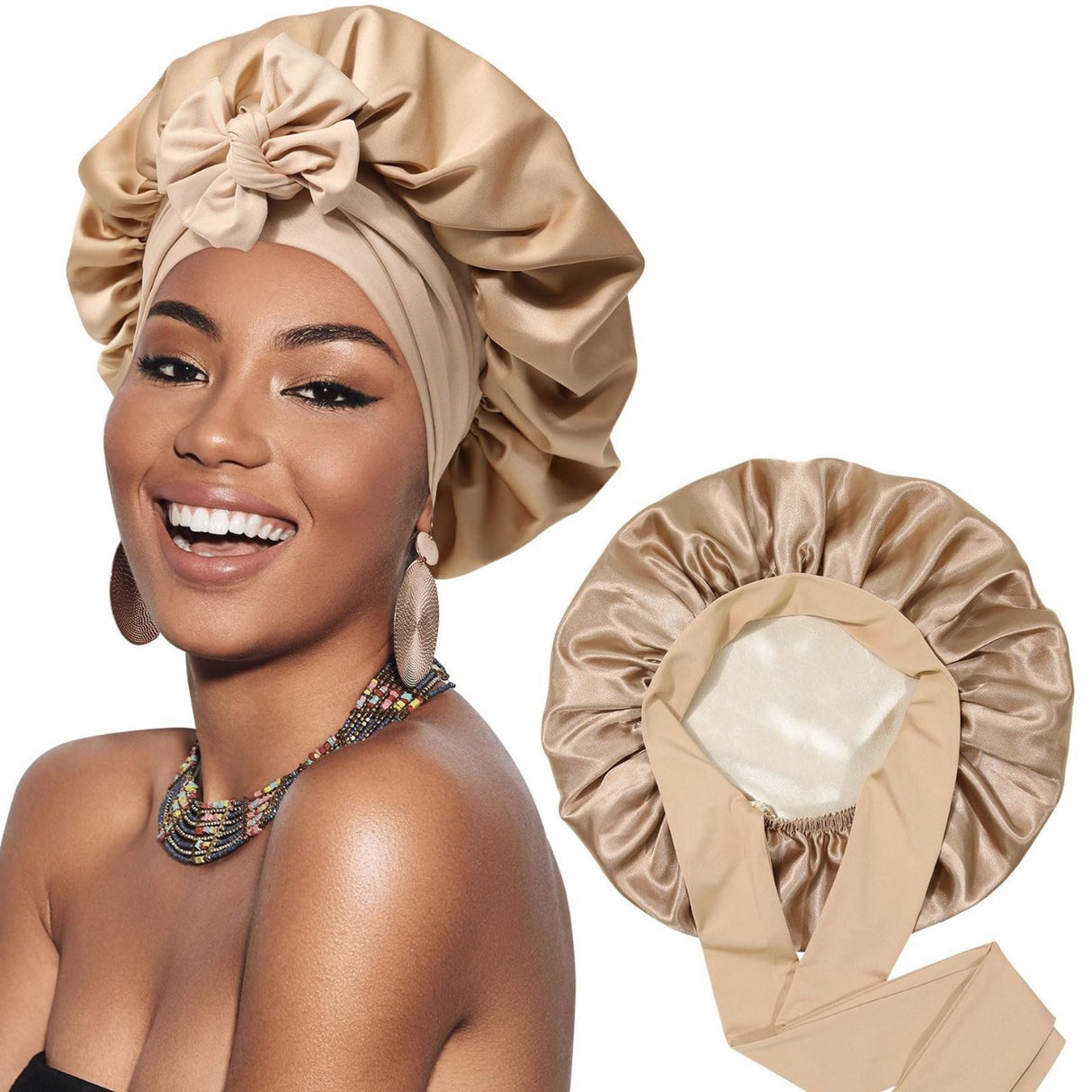 Bow bow ribbon nightcap single-layer color Ding round hat long tail hair care hat - V.I.P Digital Presence