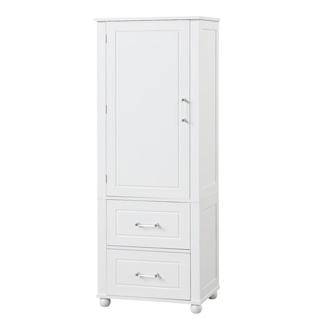Tall bathroom storage cabinet with two drawers and adjustable shelves for independent storage - V.I.P Digital Presence
