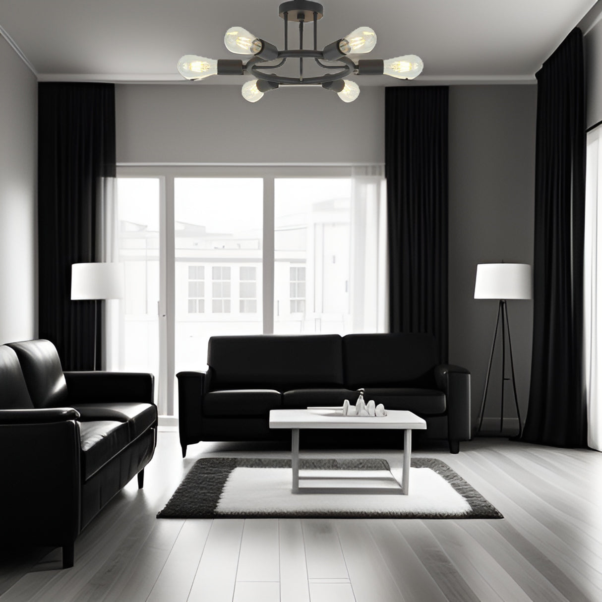 6 Light Modern Sputnik Lights Semi Flush Mount Ceiling Light Black Finished - V.I.P Digital Presence