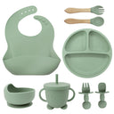 8PCS Mother and baby silicone bibs, silicone dinner plates, eight-piece set, baby food training suction cup bowl, baby divided tableware set - V.I.P Digital Presence
