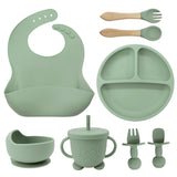 8PCS Mother and baby silicone bibs, silicone dinner plates, eight-piece set, baby food training suction cup bowl, baby divided tableware set - V.I.P Digital Presence