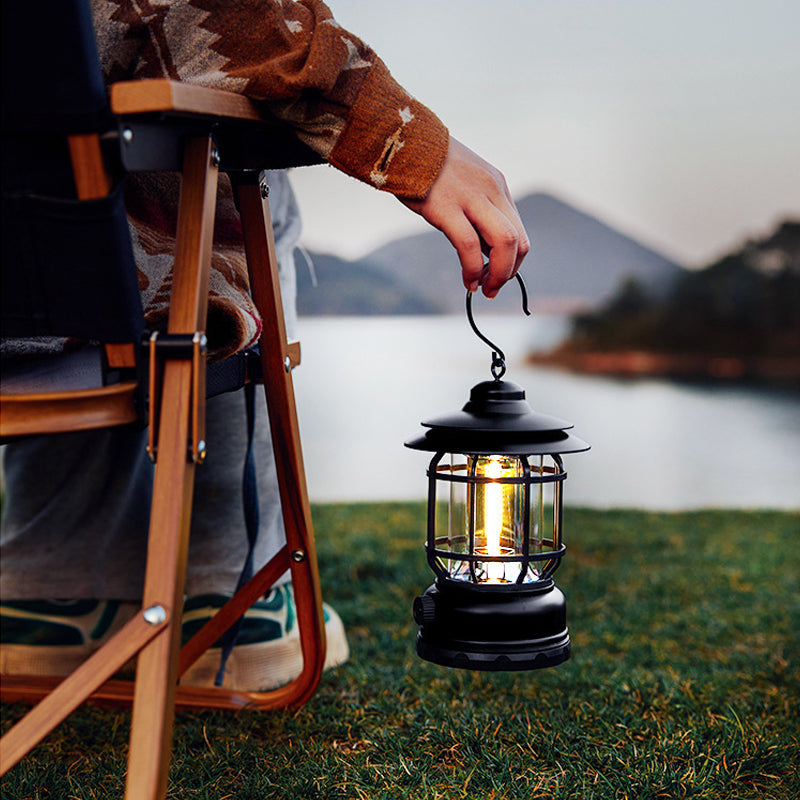 Lámpara de camping portátil recargable retro Horselight para exteriores, multifuncional, para tienda de campaña, con atenuación continua