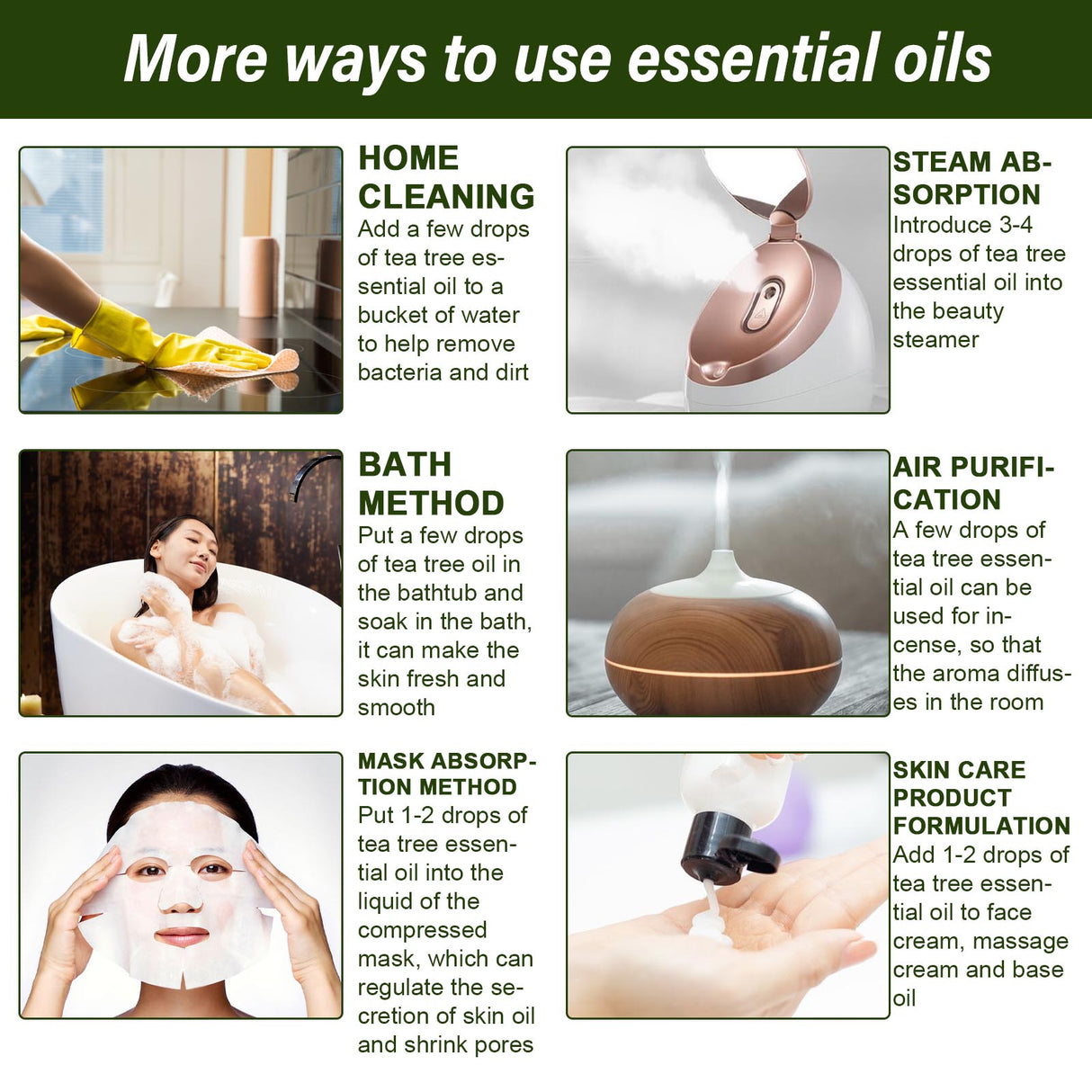 Aceite esencial de árbol de té, reparador del acné, reduce los poros, hidratante, cuidado facial.