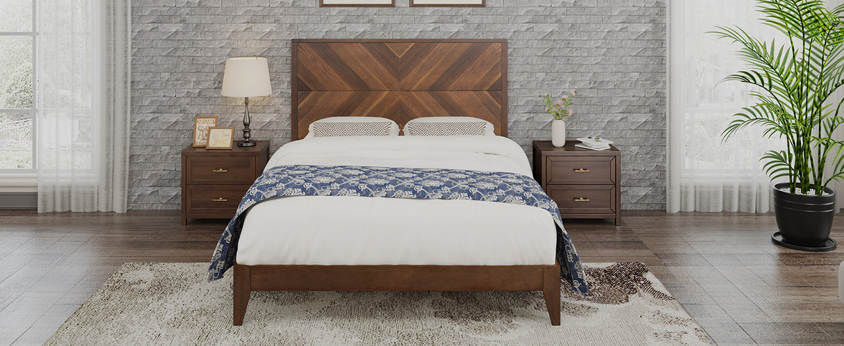 Mid-Century Modern Platform Bed Wood Slat Support with No Box Spring Needed,Full, Walnut - V.I.P Digital Presence