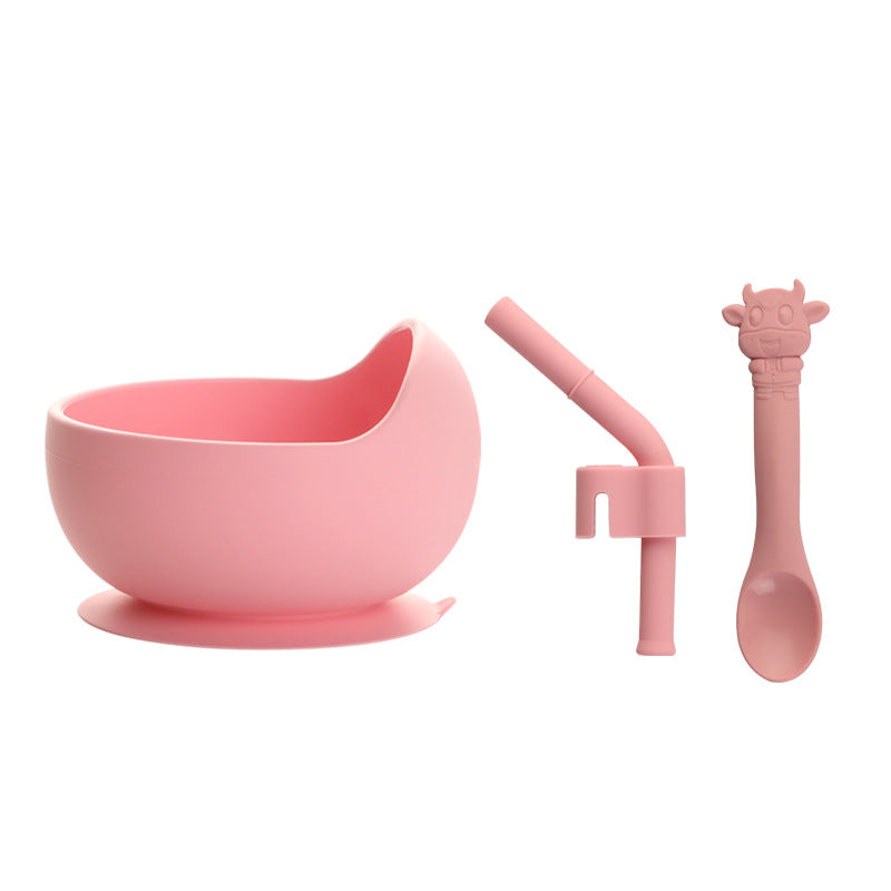 Cuenco de silicona completo para niños con ventosa para aprender a comer, cuenco de entrenamiento, cuchara, tenedor y plato para bebés con adsorción 