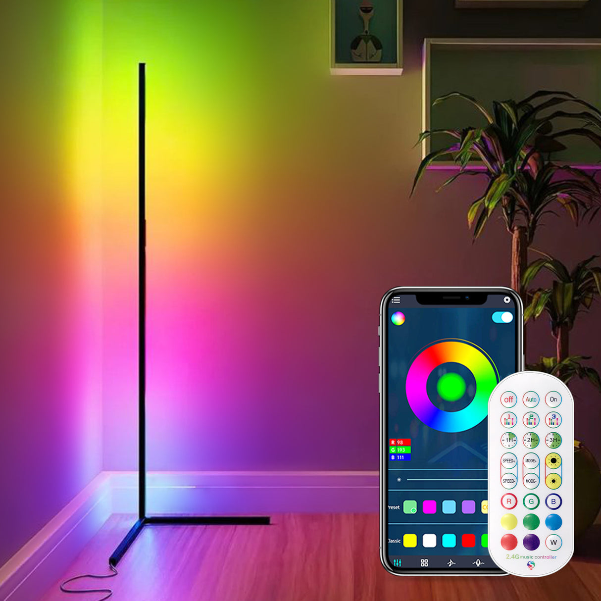 Ambient Floor Lamp RGBIC Corner Light Three-Section Spliced Bluetooth LED Modern Minimalist Table Lamp Voice-Activated Light - V.I.P Digital Presence