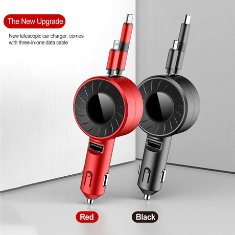 3-IN-1 Car Charger Mobile Phone  Adapter For IOS/Android/Type-C USB Retractable Charging Cable 4.2A Fast Charing For Truck - V.I.P Digital Presence