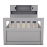 Twin Size Captain Platform Bed Frame with Storage Bookcases and Shelves,Four Drawers, Gray - V.I.P Digital Presence