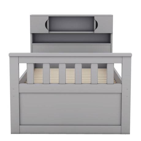 Twin Size Captain Platform Bed Frame with Storage Bookcases and Shelves,Four Drawers, Gray - V.I.P Digital Presence