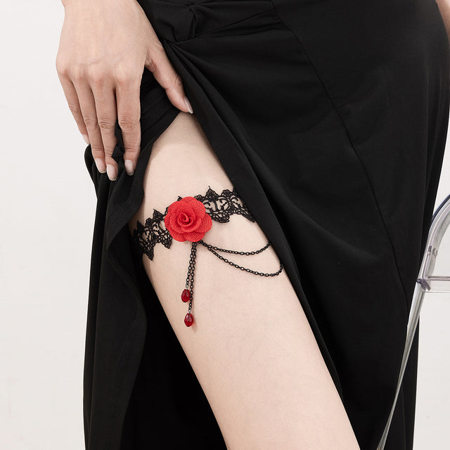 Sexy Red Rose Lace Leg Chain Sweet Cool Style Elastic Leg Strap Lolita Leg Ring - V.I.P Digital Presence