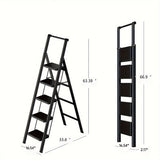 5-step ladder folding stool with anti slip wide pedals, lightweight and easy to carry handle folding ladder - V.I.P Digital Presence